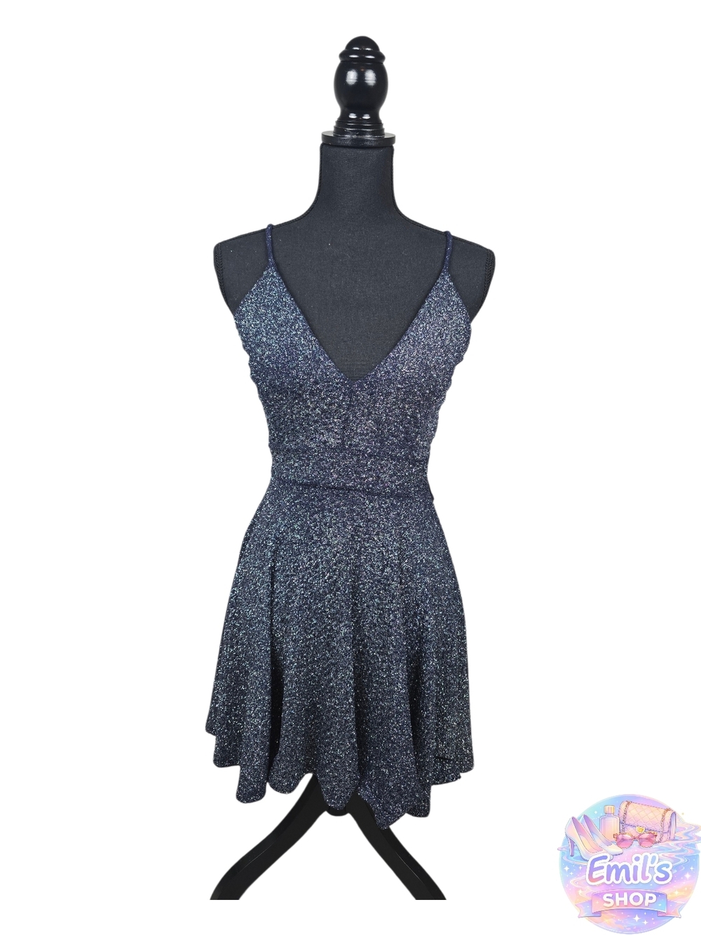 Sparkle Navy Blue V-Neck Party Dress
